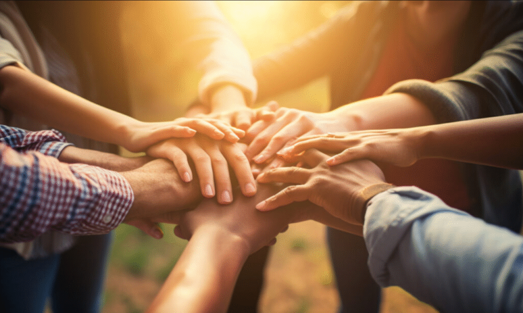 People holding hands together